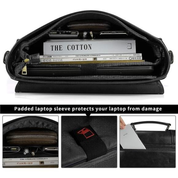 Leather Mens Messenger Bag Vintage 15.6 Inch Waterproof Leather Laptop Breifcase - Picture 2 of 7